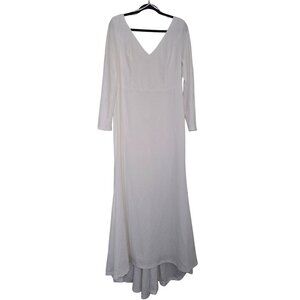 Lulus Long-Sleeve White Bridal Gown With V-Neck & Buttoned Back Design